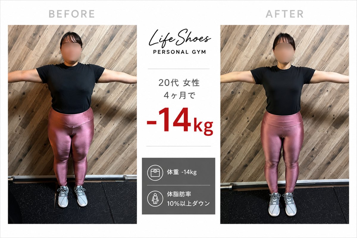 20代女性・4ヶ月で体重14kg減量されたお客様のビフォーアフター写真